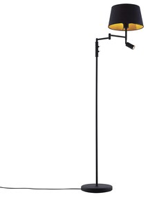 Állólámpa fekete, fekete búrával és állítható olvasólámpával - Ladas