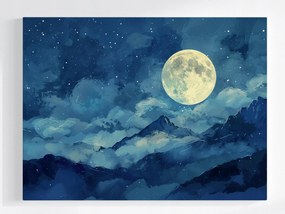 Poszter Hold A Hegyek Felett Éjszakai Tájkép Csillagok 100x75