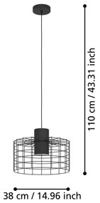 Eglo 43627 - Csillár zsinóron MILLIGAN 1xE27/40W/230V átm. 38 cm fekete