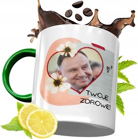 Zöld Bögre Andrzej Duda Elnök Ajándék Nyomtatott Fotóval