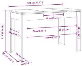 füstös tölgy színű szerelt fa étkezőasztal 120 x 60 x 76 cm