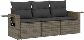 vidaXL 3 részes szürke polyrattan kerti ülőgarnitúra párnákkal