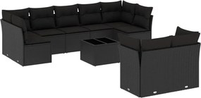 vidaXL 10 részes fekete polyrattan kerti ülőgarnitúra párnákkal