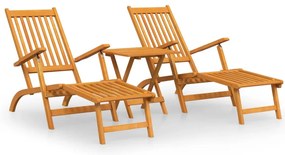 Tömör akácfa kültéri nyugágyak lábtartókkal és asztallal