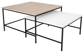 Fehér-natúr színű dohányzóasztal szett tölgyfa dekoros asztallappal 2 db-os 80x80 cm Fiorenza – Marckeric