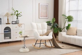 Hintaszék, relaxációs szék, szoptatós fotel plüss szövet kárpitozással, fehér színű