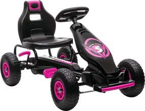 HOMCOM Go-Kart, Gyerek Jármű Állítható Üléssel, Pedálos Autó Gumikkal, Pedál és Kézi Fék, Kettcar 5-12 Éveseknek, Szabadtéri, Rózsaszín | Aosom