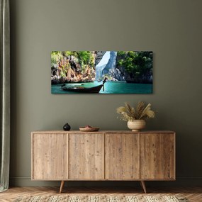 Kép - Víz mediterrán táj csónakkal (120x50 cm)