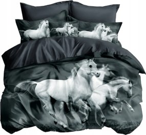 3D Ágyneműhuzat garnitúra 160x200 Lovak Állatok Fekete 3 részes
