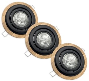 3 darabos TOBBY süllyesztett mennyezeti lámpa 1xGU10/20W/230V, Ø 11,5 cm, tölgy/fekete