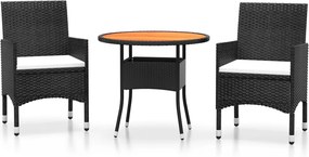 vidaXL 3 részes fekete polyrattan kerti étkezőgarnitúra