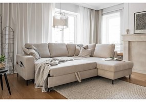Bézs kordbársony kinyitható sarokkanapé (jobb oldali) Lofty Lilly – Miuform