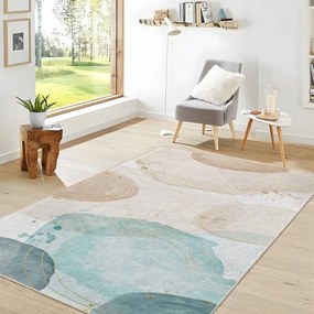 Krémszínű-türkiz mosható szőnyeg 120x180 cm Puddle – Mila Home
