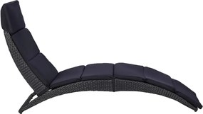 vidaXL fekete polyrattan napozóágy párnával