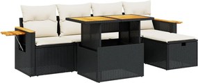 vidaXL 6 részes fekete polyrattan kerti ülőgarnitúra párnákkal
