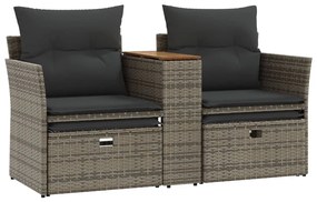 2 személyes szürke polyrattan kerti kanapé zsámolyokkal