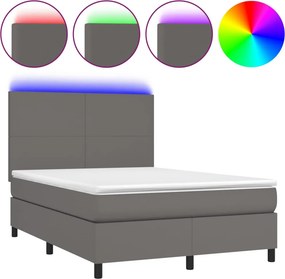 vidaXL szürke műbőr rugós ágy matraccal és LED-del 140x200 cm