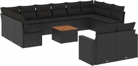 vidaXL 13 részes fekete polyrattan kerti ülőgarnitúra párnákkal