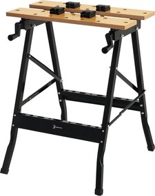 DURHAND Összecsukható Munkaasztal 4 Rögzítőfurattal Fűrészeléshez Házi Karpentermunkákhoz Vas MDF Támogatás 70 kg 56x62x75 cm Natúr Fekete | Aosom