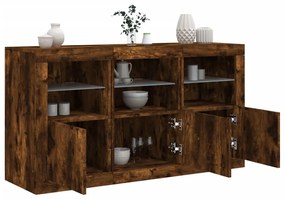 füstös tölgy színű tálalószekrény LED-ekkel 123 x 37 x 67 cm