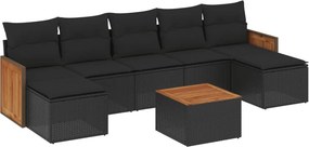 vidaXL 8 részes fekete polyrattan kerti ülőgarnitúra párnákkal