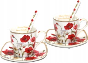 2 Db-os Porcelán Eszpresszó Csésze Szett Tányérokkal És Kanállal