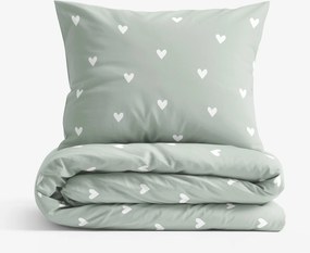 Goldea pamut ágyneműhuzat - szívecskék, zsálya színű alapon 140 x 200 és 70 x 90 cm