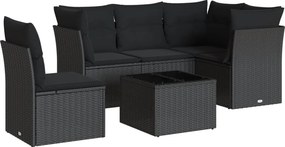 vidaXL 6 részes fekete polyrattan kerti ülőgarnitúra párnákkal