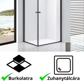 Stuxi Bari Duo Black 70x90 aszimmetrikus 2 nyíló ajtós zuhanykabin 6 mm vízlepergető biztonsági üveggel, matt fekete