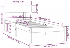 fekete tömör fenyőfa ágykeret 90 x 200 cm