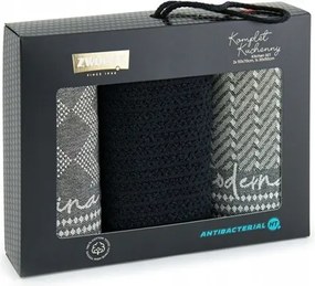 Konyhai törlőkendő szett ajándék dobozban 3 db-os Moderna fekete