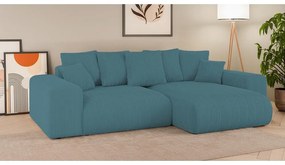 Türkiz kordbársony kinyitható tárolóhelyes sarokkanapé Luma – Ropez