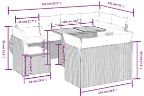 9 részes szürke polyrattan kerti ülőgarnitúra párnákkal