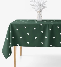 Goldea szögletes terítő 100% pamutvászon - szívecskék, sötétzöld alapon 120 x 180 cm