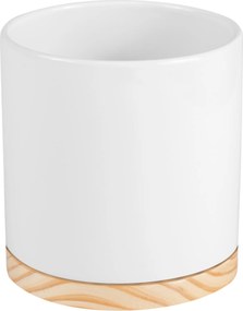 Virágtartó fedő fehér kerámia fa állvány Ø 13cm boho öko