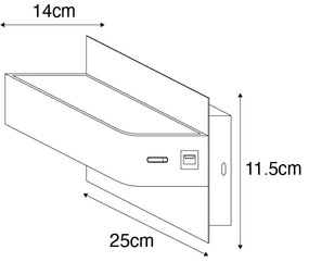 Modern fali lámpa fekete, LED-del, USB-vel és kapcsolóval - Ted