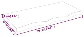 kezeletlen tömör tölgyfa fali polc 80x40x(2-4) cm