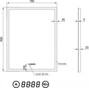 Álló fürdőszobai LED tükör 60x80cm | Páramentesítő - Óra - Fényerő és színhőmérséklet szabályozás | Welland Luxury-Line