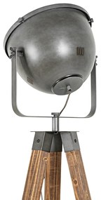 Ipari állólámpa állványos, acél és fa, dönthető - Emado