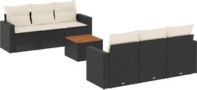 vidaXL 7 részes fekete polyrattan kerti ülőgarnitúra párnával