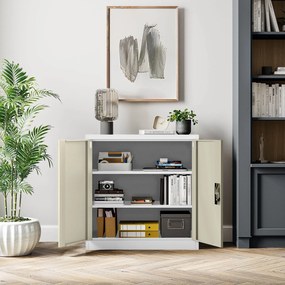 Alacsony fém irattartó szekrény BEATA, 900 x 930 x 400 mm, Eco Design: fehér/ sonoma tölgy