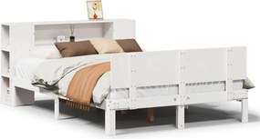 vidaXL fehér tömör fenyőfa könyvespolcos ágy matrac nélkül 135x190 cm