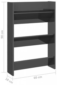 2 db magasfényű szürke szerelt fa fali cipősszekrény 60x18x90cm