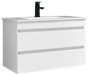 Cube 80 alsó fürdőszobabútor kerámia mosdóval 2 fiókos, magasfényű festett fehér