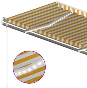 sárga és fehér kézzel kihúzható LED-es napellenző 4 x 3 m