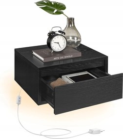 Modern lebegő éjjeliszekrény beépített lámpa fiók ébenfa fekete