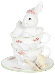 Fehér nyuszi teáscsészében húsvéti dekoráció figura