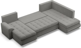 Tokio U sarokkanapé, 3 ágyneműtartóval, bársony, jobboldali, világosszürke
