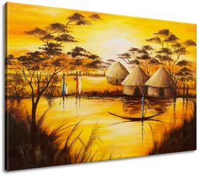 Gario Kézzel festett kép Afrikai falu Méret: 70 x 100 cm