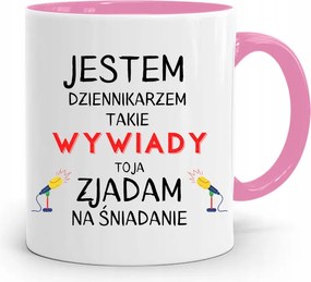 Rózsaszín Bögre Ajándék Riporter Újságírónak, fényképes nyomtatással